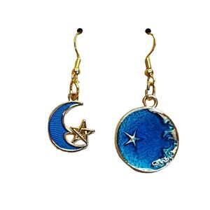 Gold and Blue Celestial Dangle Earrings
